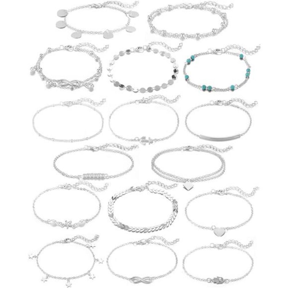 16Pcs Ankle Bracelets for Women Gold Silver TwoStyle Chain Beach Anklet Bracelet